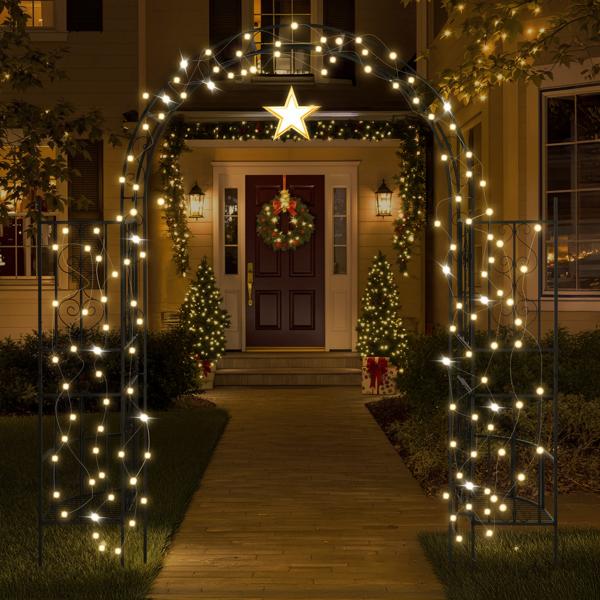 Arc Roof Double Layer Arch Trellis for Garden Vine Support, Sturdy Rustproof Iron Frame, Easy Ground Stake Installation, 78x23x83.9 Inch