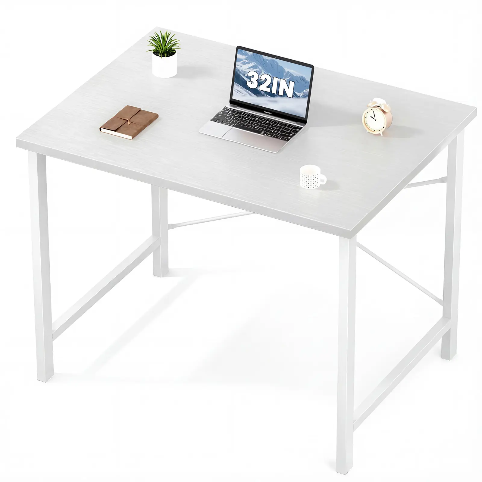 Large Modern Style Stationary Wooden Computer Desk - Laptop Desk for Home Office, Kids' Study, with Headphone Hooks, Storage Bag, Modern Style Desks