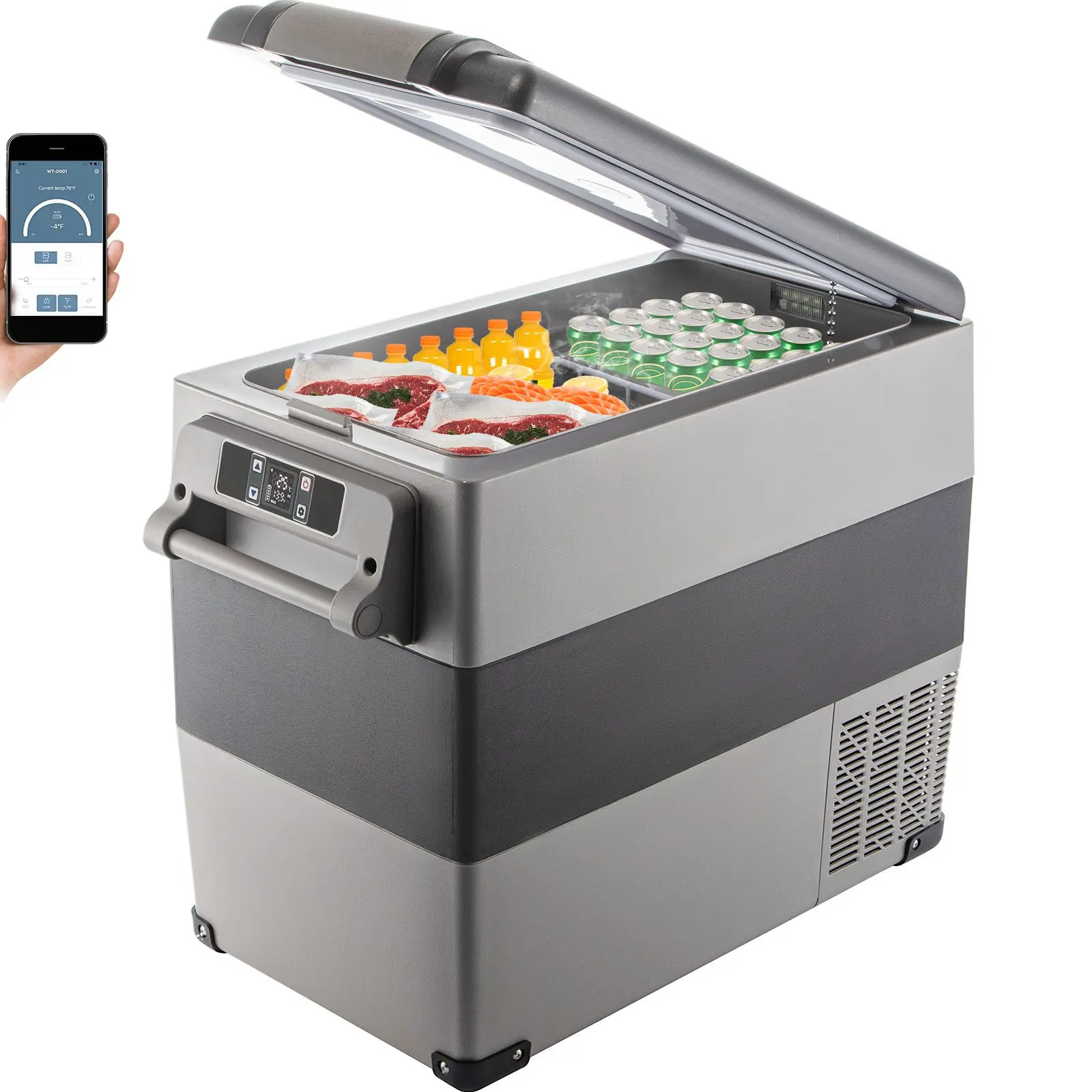【summerfinds】VEVOR 12 Volt Refrigerator Fast Cooling Portable Freezer with App Control(-4℉~68℉) Car Fridge with 12/24v DC & 110-240v AC for Travel, Camping and Home Use
