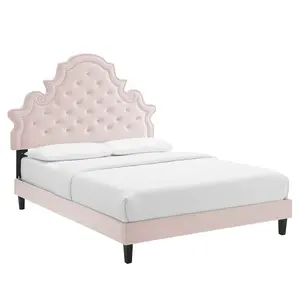 Modway Gwyneth Tufted Performance Velvet Full Platform Bed in Pink