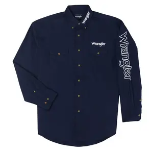 Wrangler Men's Logo Long Sleeve Button Down Shirt