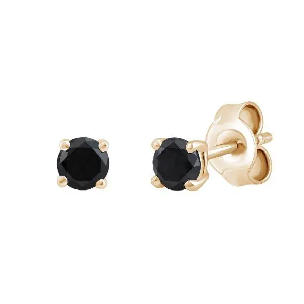 Dewberry Diamonds 0.50 Ct Round Cut Black Diamond Stud Earrings for Men & Women | 4 Prong Set Push Back Solitaire Stud | 925 Sterling Silver Earrings in 14K Yellow Gold Plating