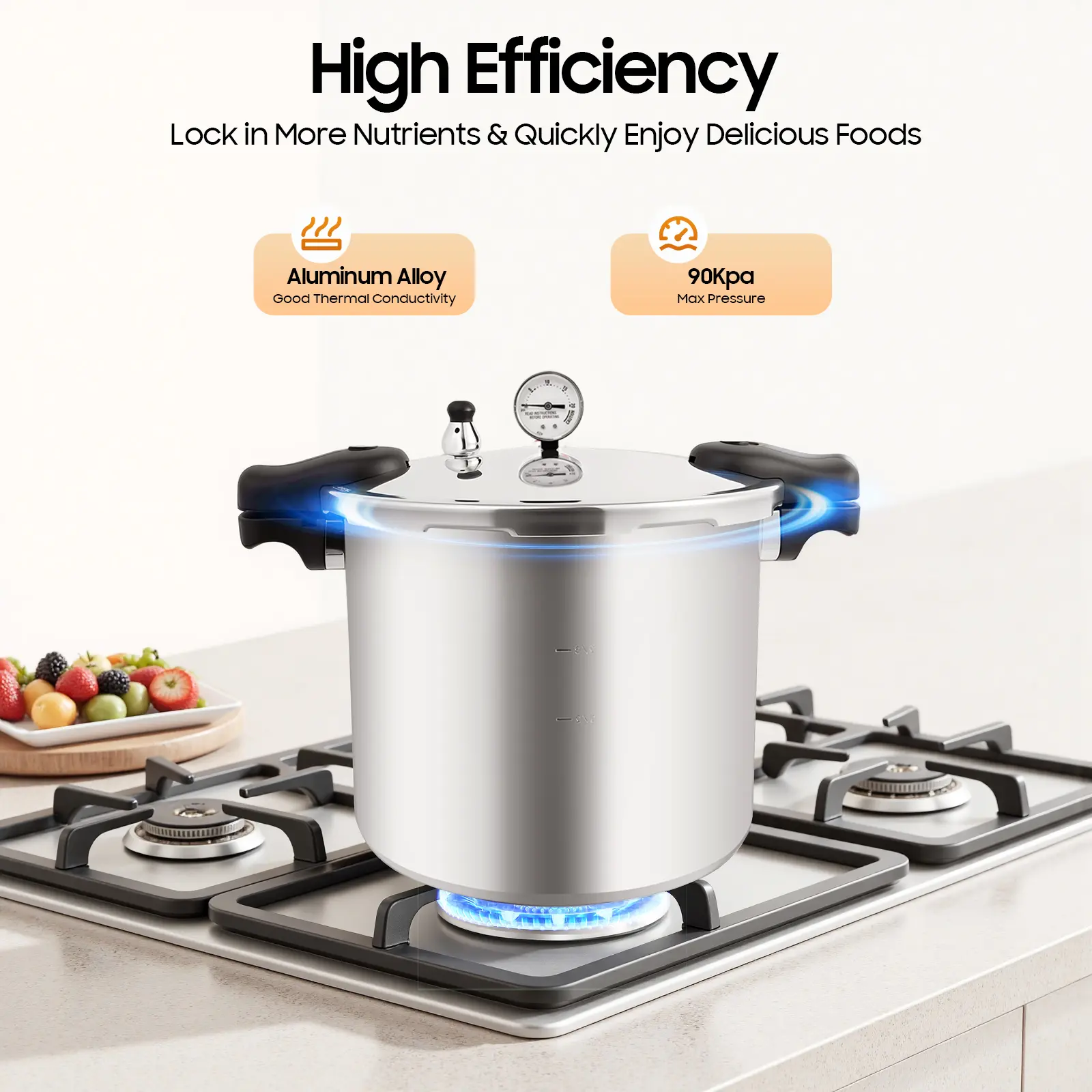 23Qt Thickened Explosion-Proof Cylindrical Aluminum Alloy Pressure Cooker - 90Kpa Modern Cookware with Handles, Lid, Fast Even Heating, Multi-Safety Protection, Compatible with Gas/Electric Ceramic Stoves, Quick Side Dish Prep
