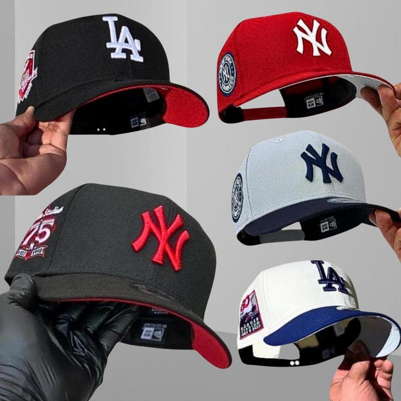 New Era 59FIFTY MLB Baseball Caps Set – NY Yankees LA Dodgers Fitted Hats, Side Patch Edition, Structured Crown Streetwear