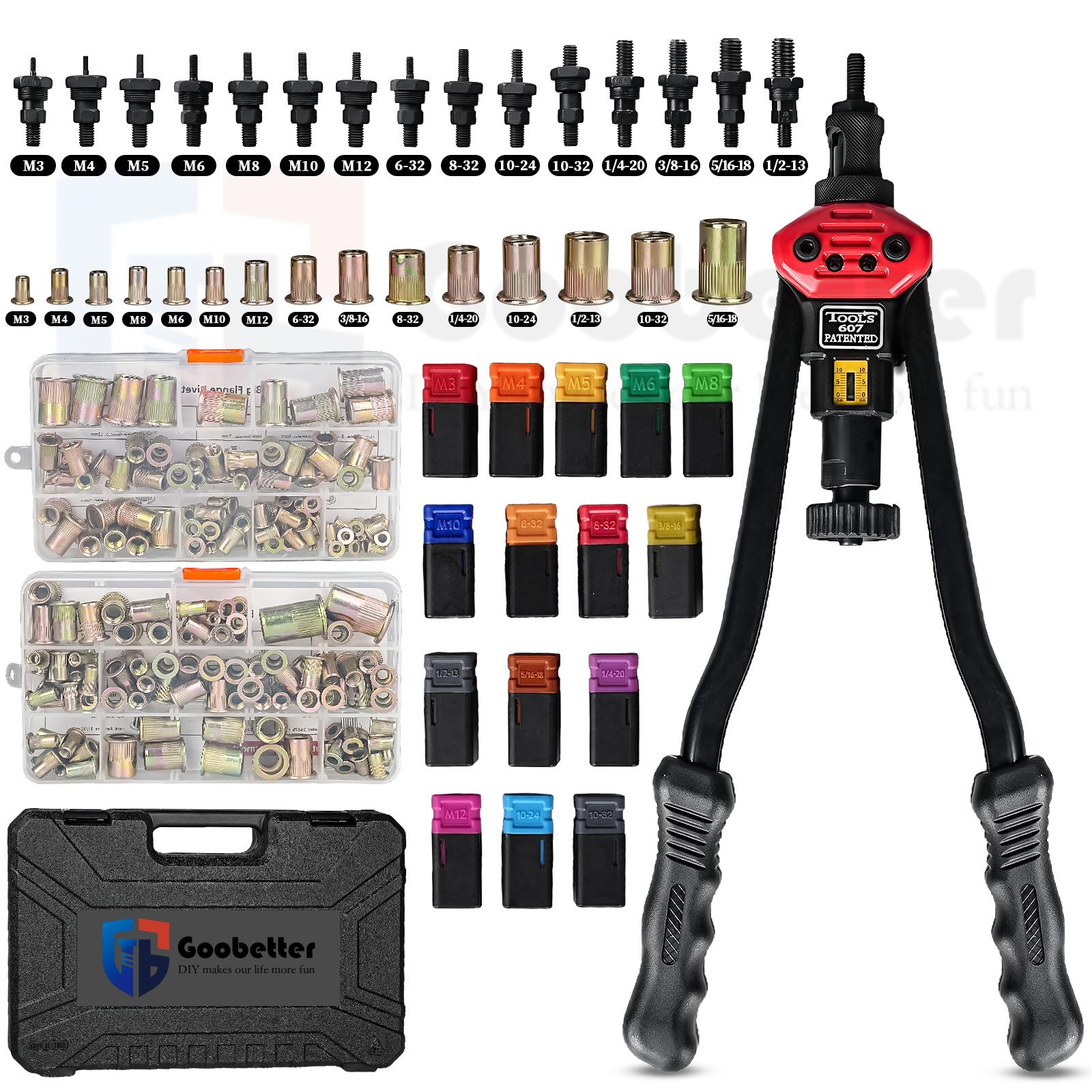 Rivet Nut Tool Kit, 16-Inch Rivnut Tool with 15 Metric & SAE Mandrels and Rivet Nut Gun, 200pcs Rivnut Tool Kit Assortment, Nutsert Tool Kit with Carrying Case Rivet Nut Tool Kit, 16-Inch Rivnut Tool with 15 Metric & SAE Mandrels and Rivet Nut Gun, 200pcs Rivnut Tool Kit Assortment, Nutsert Tool Kit with Carrying Case