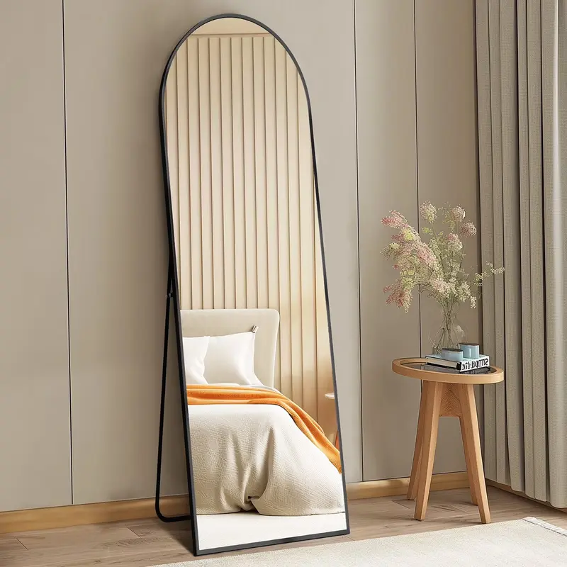 Gianna 59"x16" High-Quality Arched Full Length Mirror, Aluminum Alloy Frame Ensures Stability, Standing Design for Bedroom, Black