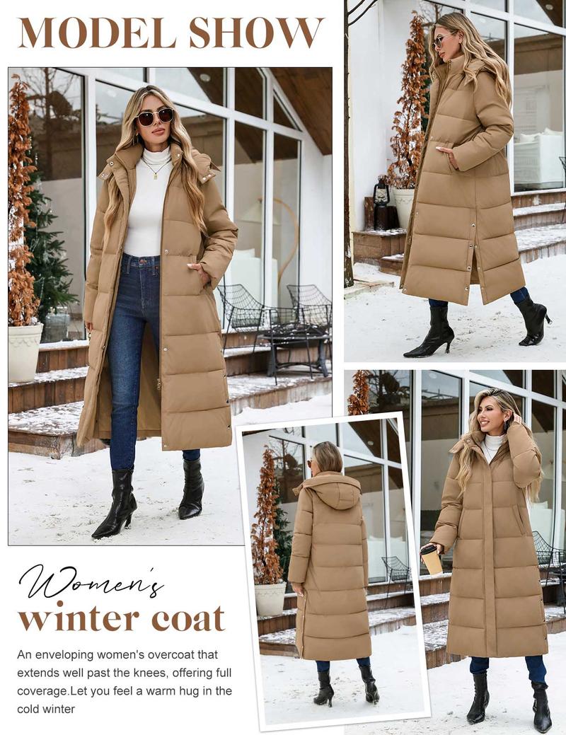 UMIPUBO Women's Long Maxi Down Coat Winter Puffer Jacket Warm Padded Outerwear Faux Fur Removable Hood Parka Full-Zip
