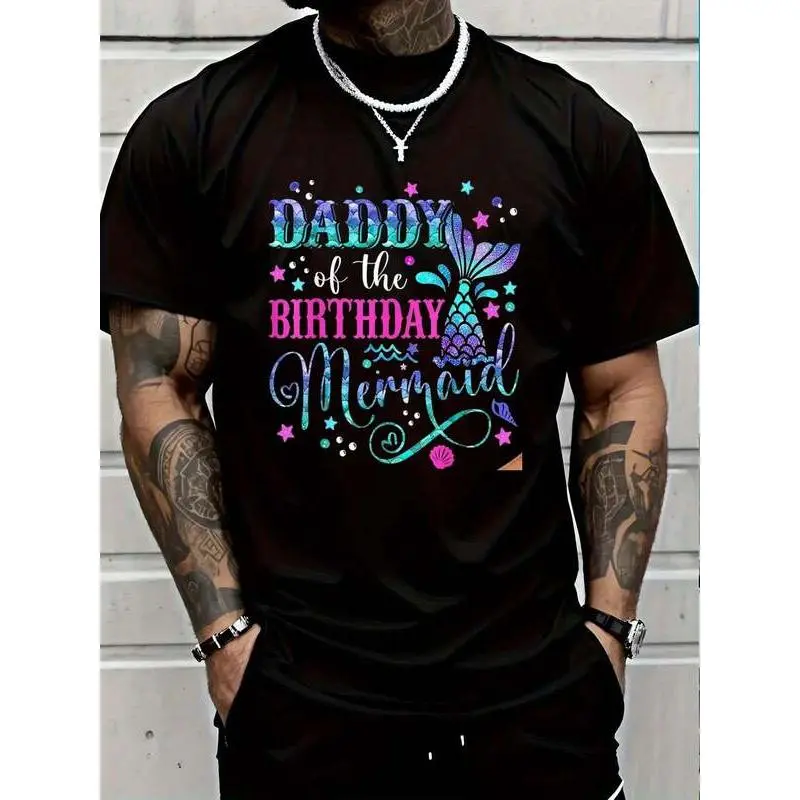 Casual T-Shirt for Women Men Cotton Clothing Birthday Dad Mermaid Birthday Party Family T-Shirt for Women Men Cotton Clothing