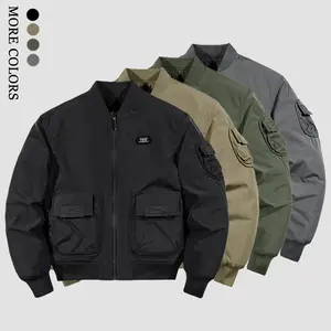 Men's Spring & Fall Stand Collar Workwear Flight Jacket – Windproof & Water-Resistant Coat with Interchangeable Hook-and-Loop Closure, Ribbed Cuffs, & Zipper Front; Perfect for Outdoor Activities, Jogging, Fishing, Gym Workouts, or Casual Wear; A Versatil