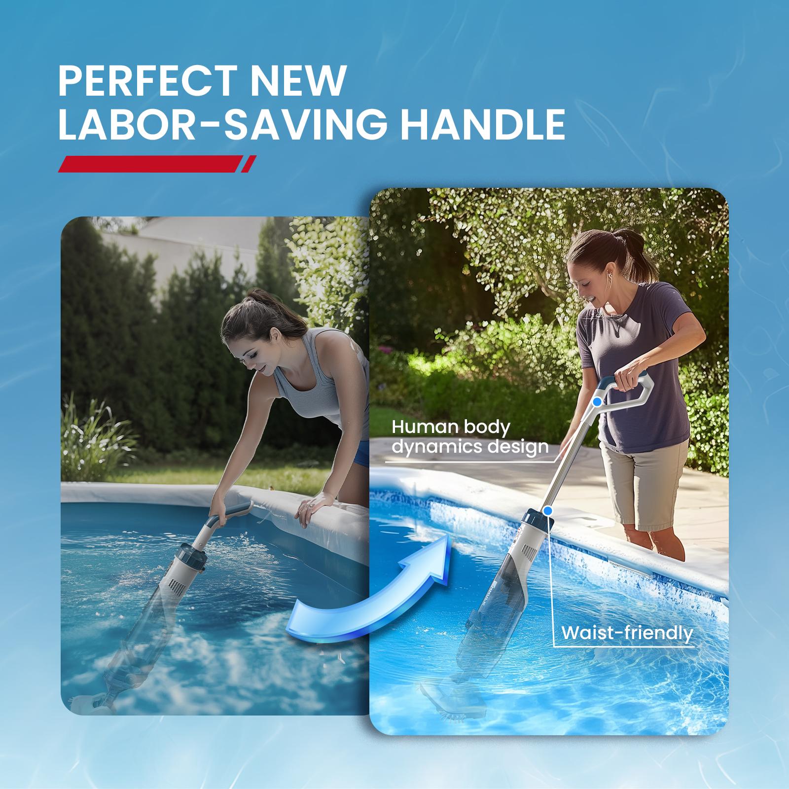 【Spring Cleaning】Enhulk PooCl Vacuum for Above Ground Pool with Telescopic Pole, Running time up to 1H, Handheld Design with Powerful Suction up to 18.5 gallon/min