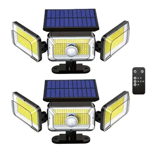 2-Pack Solar Motion Lights for Outdoor Use, Dimmable LED Flood Lights with Remote Control and Solar Charging for Decks
