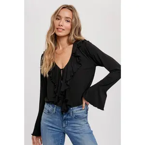 Ruffled Neck Jersey Blouse