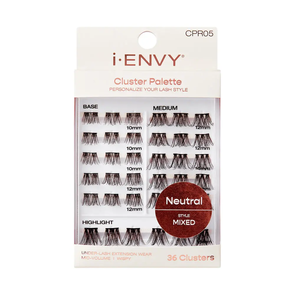 i-ENVY by KISS Neutral Eyelash Extension Refill Tray (CPR05), 36 Mixed Clusters with Multiple Volumes for Customizable Natural or Bold Looks, Beauty, Adults, Makeup, Lash Clusters, Accent, Base, Customize Your Style, Ivy Enterprises, Cluster Palette Refil