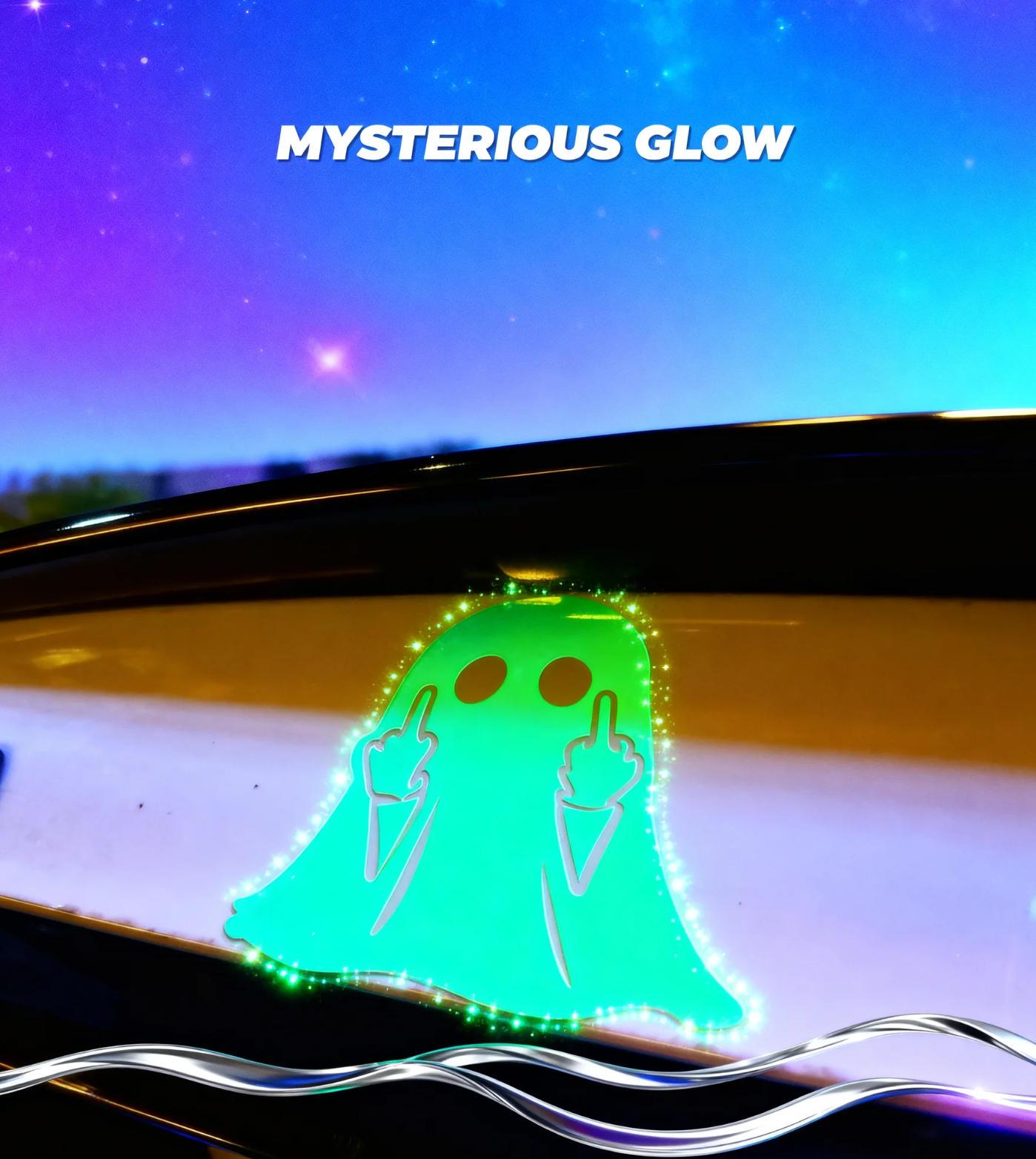 Glow-in-the-Dark Halloween Ghost PVC Sticker Middle Finger Decal Reflective Car & Motorcycle Decal for Windows and Paint 2/4 pcs Halloween Themed Ghoul Stickers