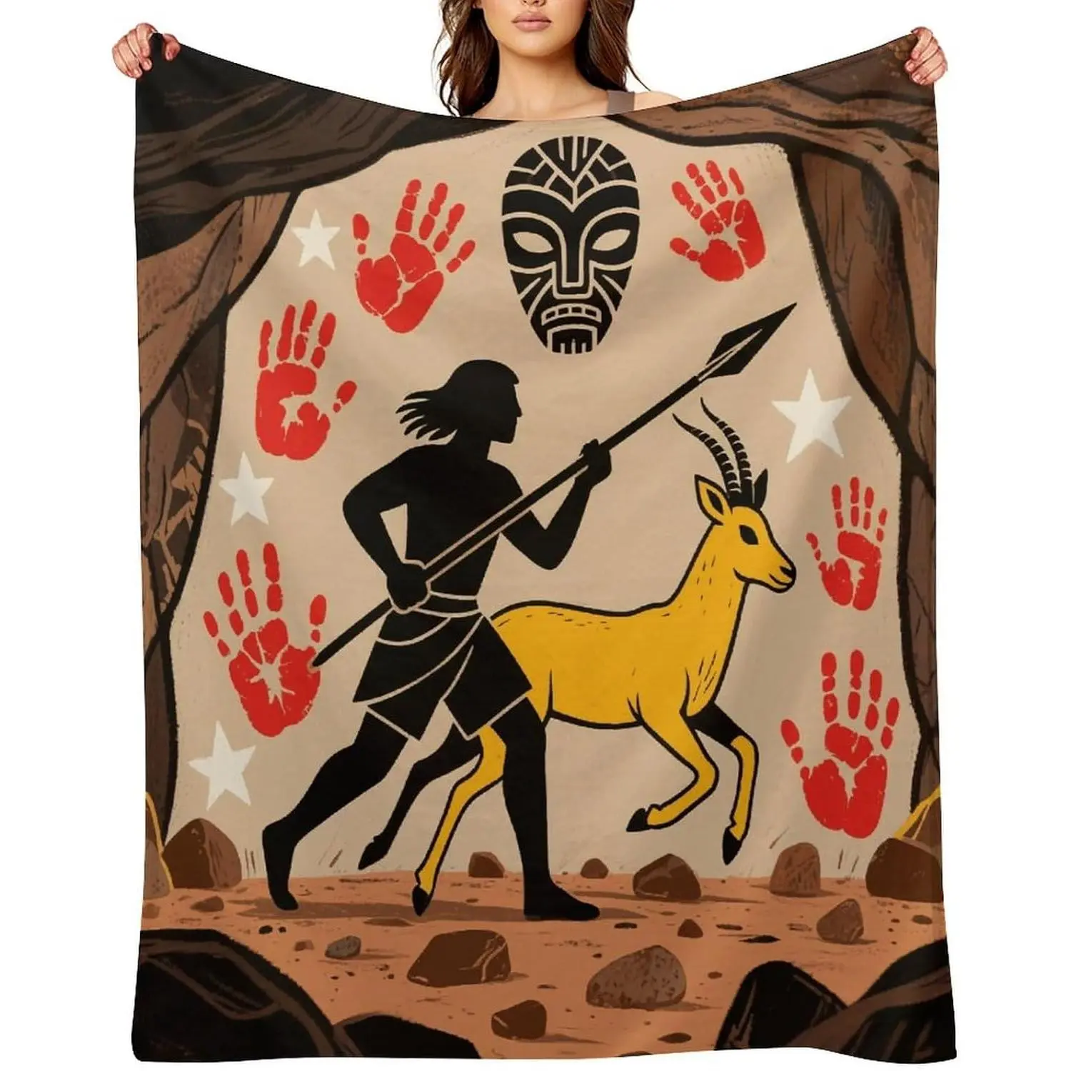 Antelope Totemic Theme Polyester Blanket - Lightweight, Soft Flannel Throw, Customized for Grandparents, 127Cm×101Cm（40X50in）) - Versatile for Couch, Camping, All Seasons