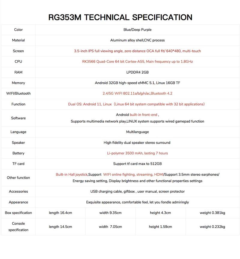 Anbernic RG353M Handheld Game Console【Buy 1 Get 1 HDMI 4K Cable+1 Fancy Case+1 Screen Protector+1 Type-C Cable 】Aluminum Alloy Metal Dual OS Android 11 Linux System 5G WiFi 4.2 Bluetooth HDMI Touch Screen Ready to Play Durability