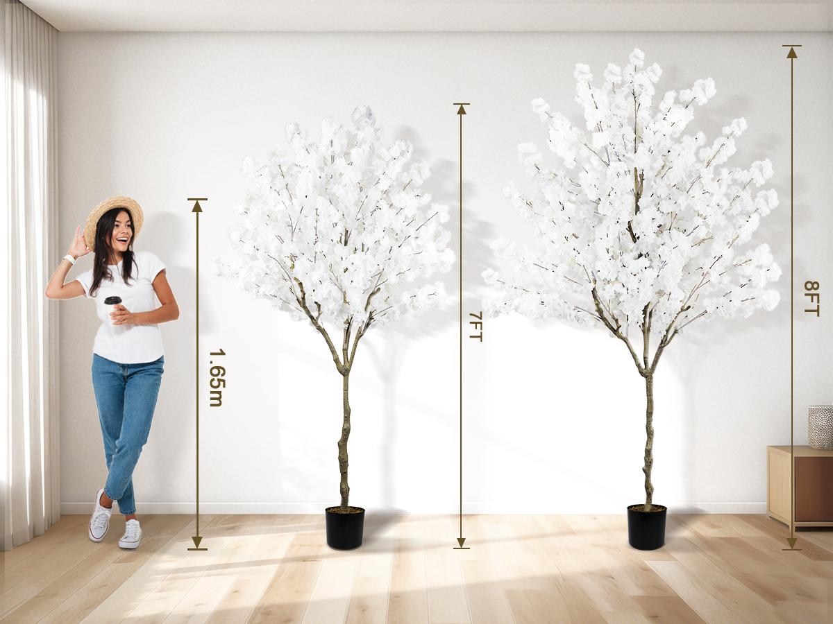 Artificial Cherry Blossom Tree 6FT 7FT 8FT – Tall Faux Sakura Tree with Silk Flowers – Indoor Outdoor Decorative Tree for Home Office Wedding Party Decor, Housewarming & Holiday Gift