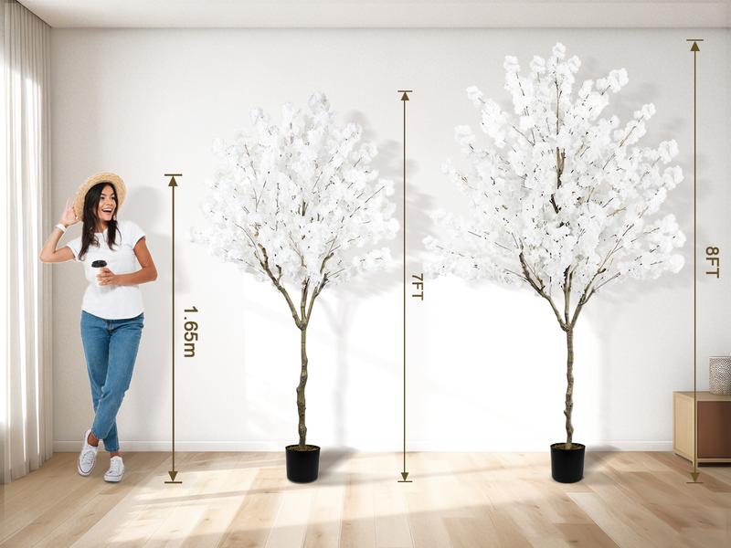 Artificial Cherry Blossom Tree 6FT 7FT 8FT – Tall Faux Sakura Tree with Silk Flowers – Indoor Outdoor Decorative Tree for Home Office Wedding Party Decor, Housewarming & Holiday Gift