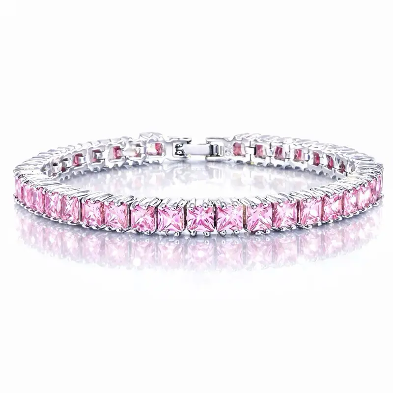 Everyday Glam Princess Cut CZ Tennis Bracelet 7 inch 4mm Sparkle Stacking Bracelet for Women Gift Ready for Birthday Date Night Wedding and Daily Wear