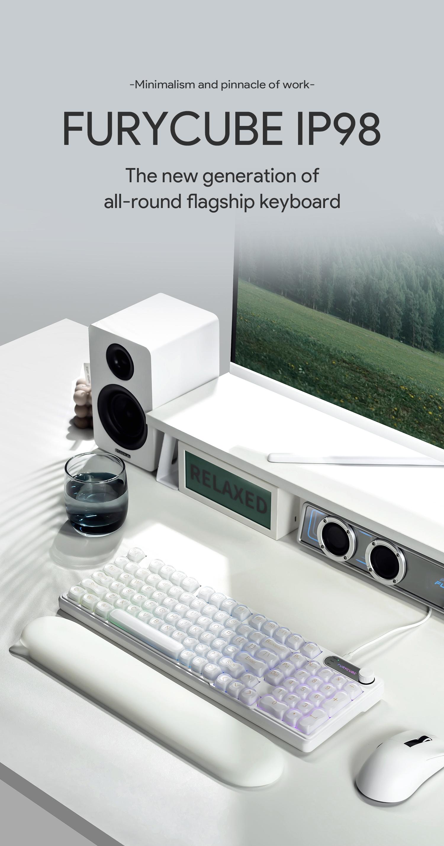 FURYCUBE IP98 Foundation Keyboard 98keys Wired Wireless Keyboard with Number Pad Silent Media Knob Custom RGB Backlit Ergonomic for PC MAC PS4 Xbox ONE Membrane keyboard Office Giftguide Silent