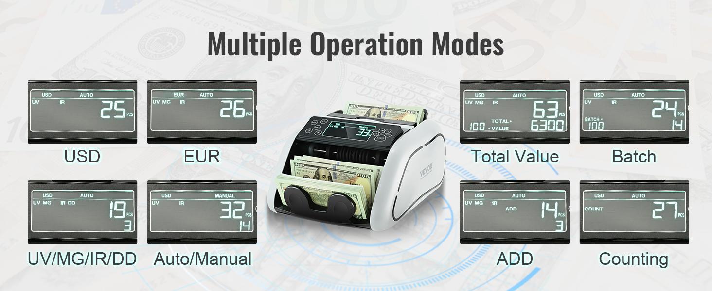 【fathersdaygift】VEVOR Money Counter Machine, Bill Counter with UV, MG, IR and DD Counterfeit Detection, USD & EUR Cash Counting Machine with Large External Display for Small Business,Cash Counter with LCD Display 【fathersdaygift】VEVOR Money Counter Machine, Bill Counter with UV, MG, IR and DD Counterfeit Detection, USD & EUR Cash Counting Machine with Large External Display for Small Business,Cash Counter with LCD Display