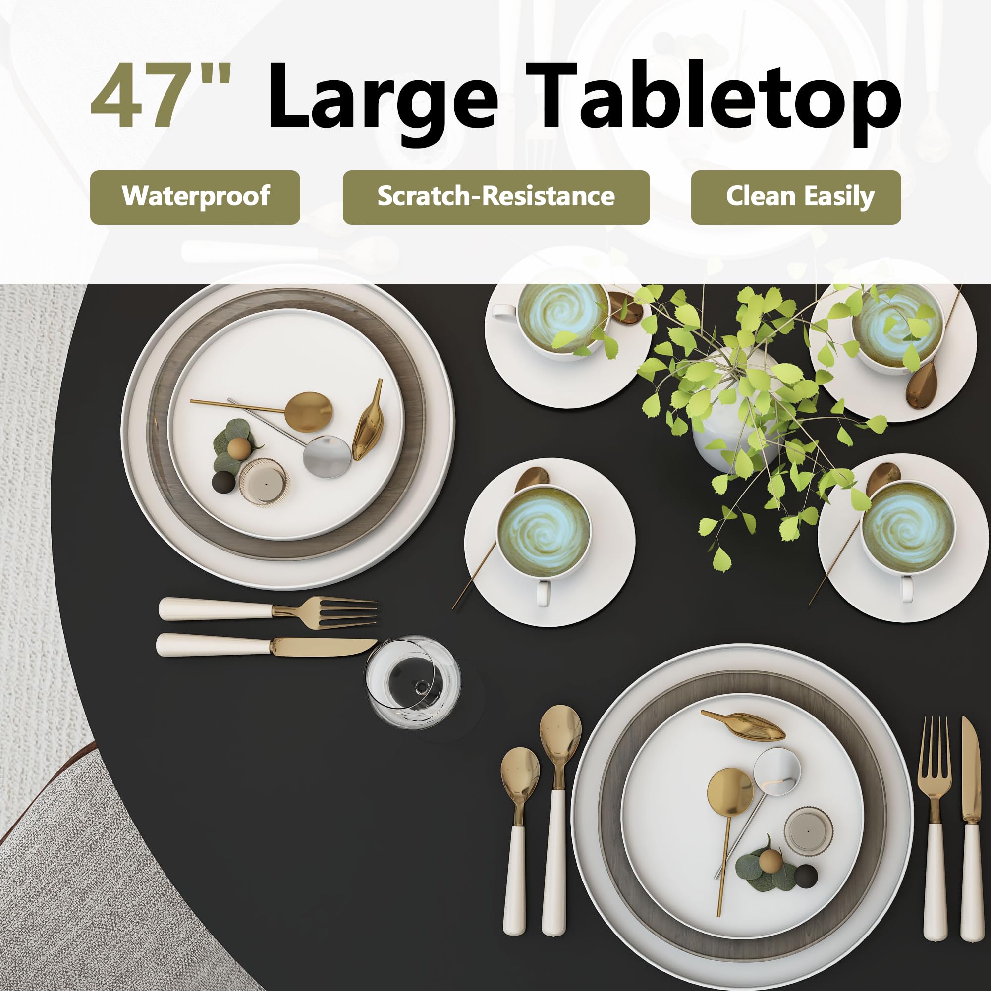 Giratree 47 inch Round Dining Table for 4, Kitchen Table Dinner Table with 2-Layer Storage Shelf and Wood Slide Door for Home Dining Room Living Room