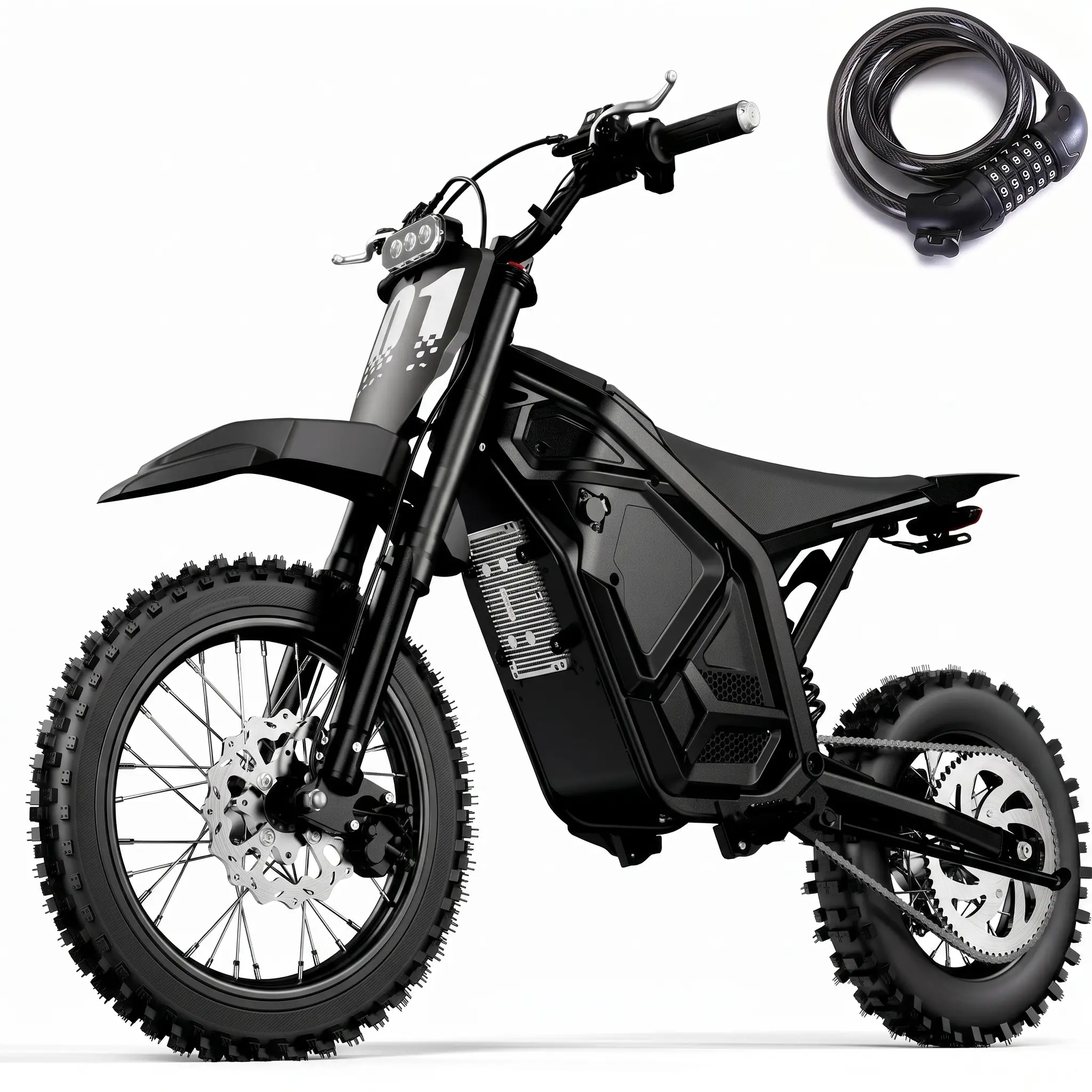 Mid-Drive Electric Off-Road Motorcycle (Black) - 5000W Peak Power, 60V 23Ah Certified Battery, 50 MPH Top Speed, 40-50 Mi Range, 3 Riding Modes, Full Suspension, Hydraulic Disc Brakes for Teens & Adults