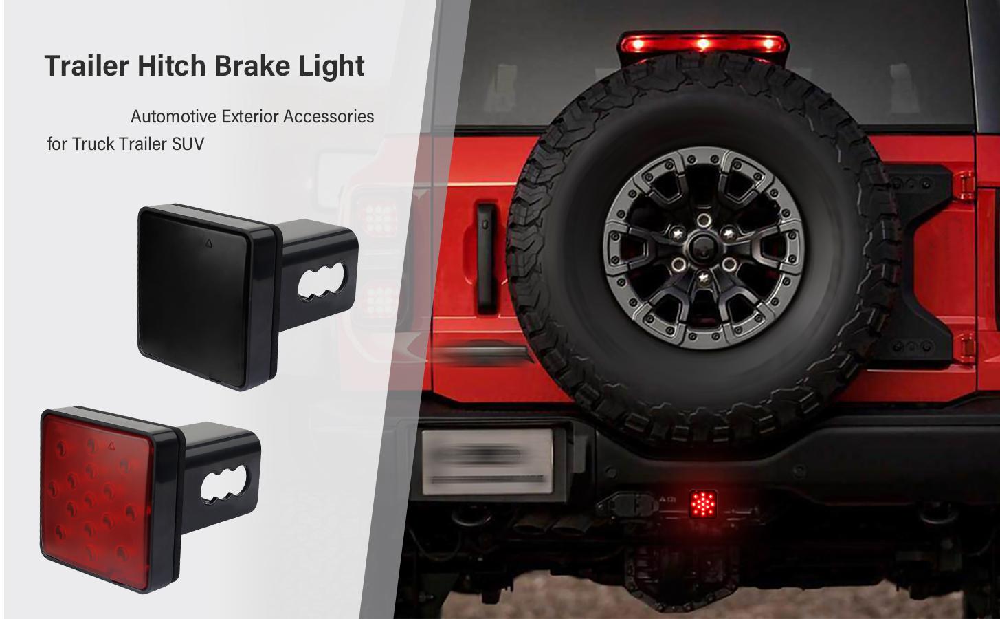 DIBMS 15 LED Trailer Hitch Brake Light,12V Red Lights Smoked Tail Lights Fits 2" Receiver with 4-pin Adapter,Hitch Light Automotive Exterior Accessories for Truck Trailer SUV (Black)