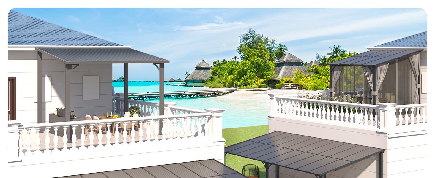 【Multiple packages arrived at different times】AECOJOY Gazebo for Patio, Hard Top Large Wall-Mounted Heavy Duty Gazebo Pergola with Curtains and Mosquito Netting Outdoor Canopy Shelter Outdoor Canopy Sun Parasol Umbrella