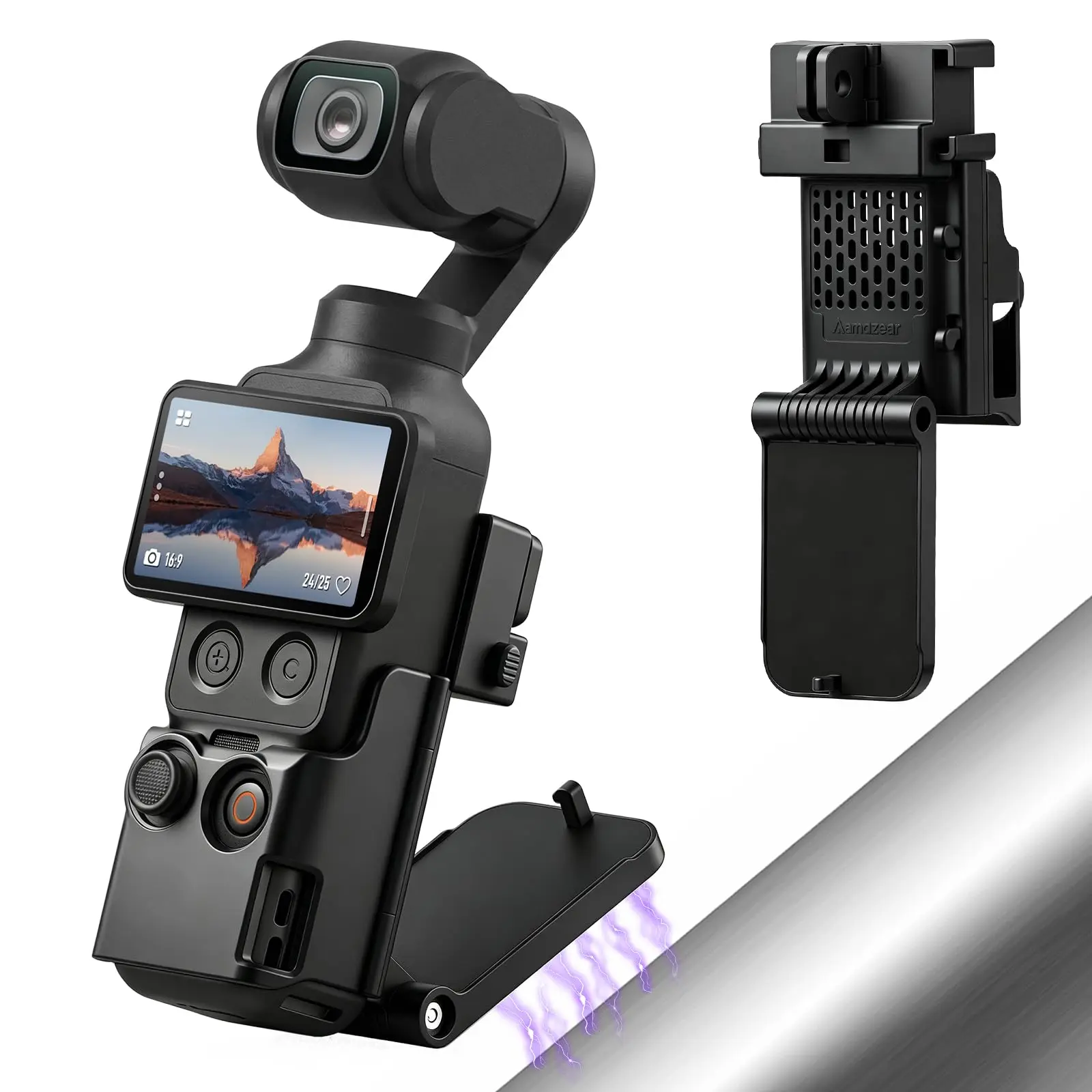 AMAZEAR Plastic Camera Mount - 180° Adjustable Magnetic Hold Handle Holder, Expand Adapter Clamp for DJI Osmo Xtra Muse/Pocket 4/Pocket 3（not include machine）, Black Accessory for Desktop & Vertical Surfaces