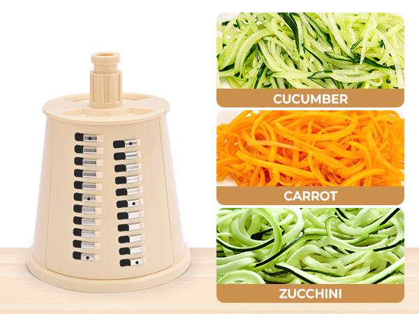 SUSTEAS Rotary Cheese Grater with 6 Replaceable Blades, BPA Free, Easy to Clean & Disassemble, Beige Vegetable Slicer Kitchen Utensils Stainless Steel Food Shredder Tool