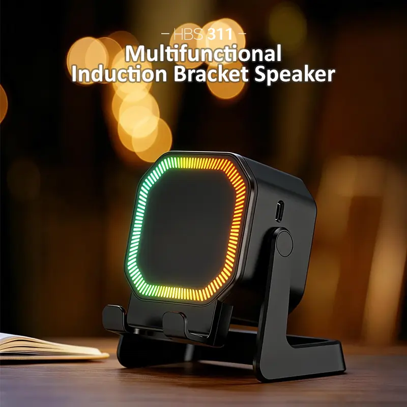 Father’s Day Gift 5-in-1 Multifunctional Bluetooth Portable Speaker Stand, Rechargeable Speaker with 1500mAh Battery, USB-C Charging, 360° Adjustable Mobile Mount, RGB Colorful LED Lights, Desktop Audio, Multifunctional Speaker