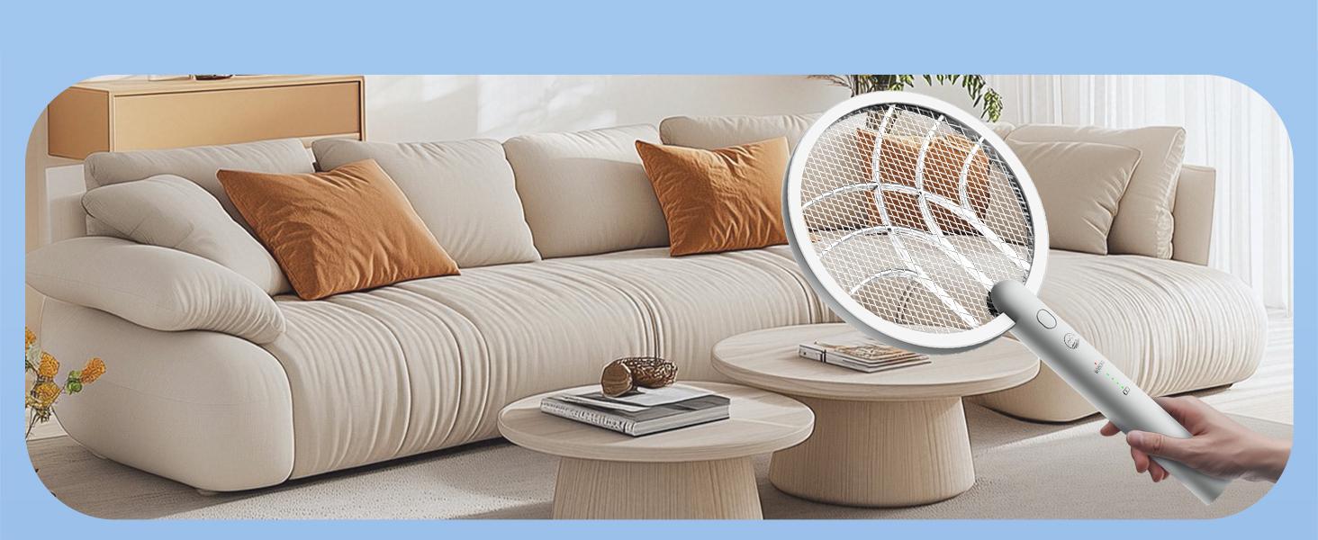 4000V Electric Fly Swatter Racket, 1800mAh Smart Bug Zapper with USB Rechargeable Base, Powerful Mosquitoes Trap Lamp & Fly Killer with 3-Layer Safety Mesh for Home, Bedroom, Kitchen, Patio
