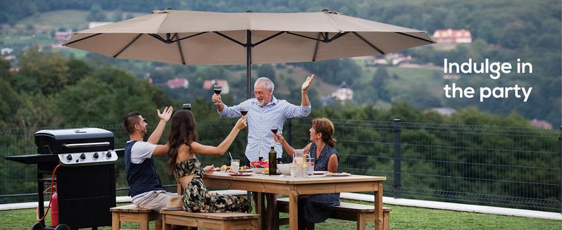 Outsunny Extra Large 15ft Patio Umbrella, Double-Sided Outdoor Umbrella with Crank Handle and Air Vents for Backyard, Deck, Pool, Market, without base