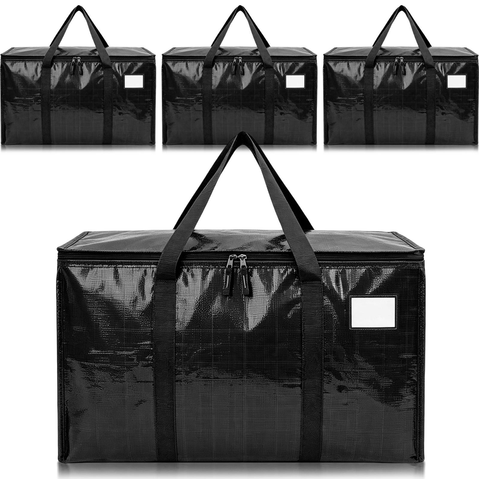 4-Pack Classic Heavy-Duty Organiser Bags, Waterproof Foldable Storage Totes with Handles & Zippers, 4-Set Home Organizers for College Dorm Daily Use (Black)