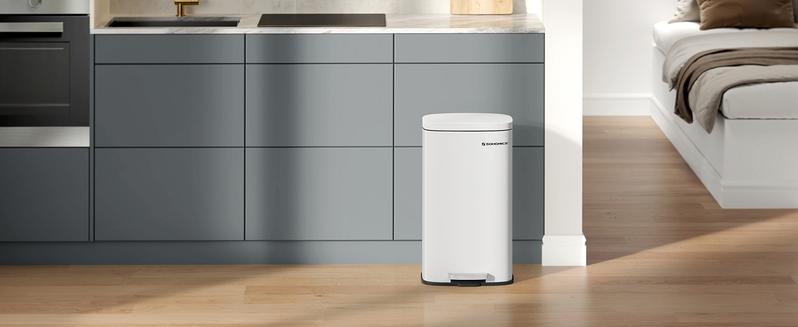 SONGMICS HOME Trash Can with Lid, 8 Gallon (30L) Garbage Can, Stainless Steel Small Waste Bin with Step Pedal and Inner Bucket, Soft Close, Kitchen cool trashcan