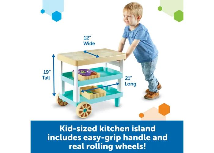 Learning Resources New Sprouts Prep ‘n’ Store Kitchen Island - Pretend Play Kitchen for Toddlers, Food Toys, Imaginative Role Play and Social Skills, Grocery Playset, Gifts for Boys and Girls