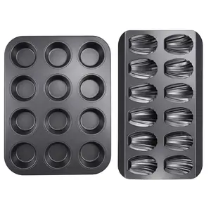 【AREL】 Madeleine Pan 12-Well Nonstick Carbon Steel Mold – Bake 12 Perfect Madeleines, Warp-Resistant Tea Cake Pan