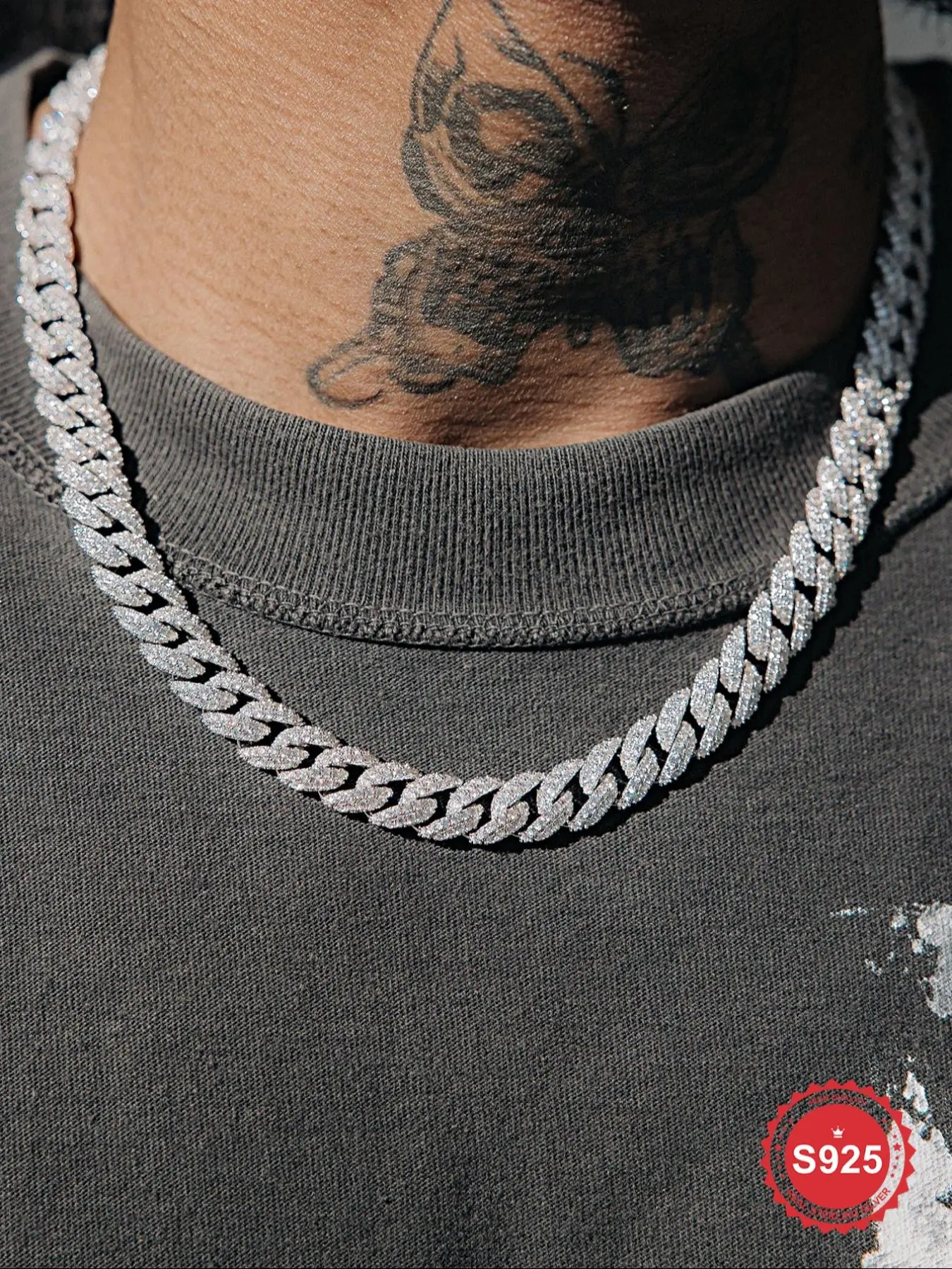 Men's 4mm Hip Hop Style 10A Full Diamond 4-Prong Cuban Chain Necklace, Genuine S925 Sterling Silver, Perfect for Concerts, Nightclubs, Street Performers