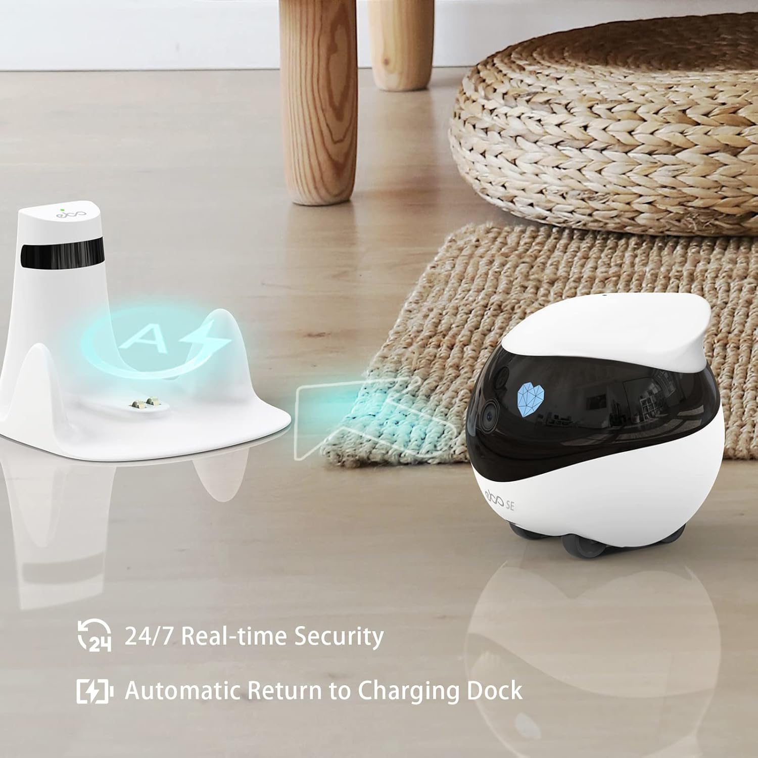 Enabot EBO SE 1080P Indoor Security Camera with 360° Movable Coverage Night Vision 2-Way Talk Automatic Recharge Compact Design for Pet Elderly Baby Monitoring Christmas Gift