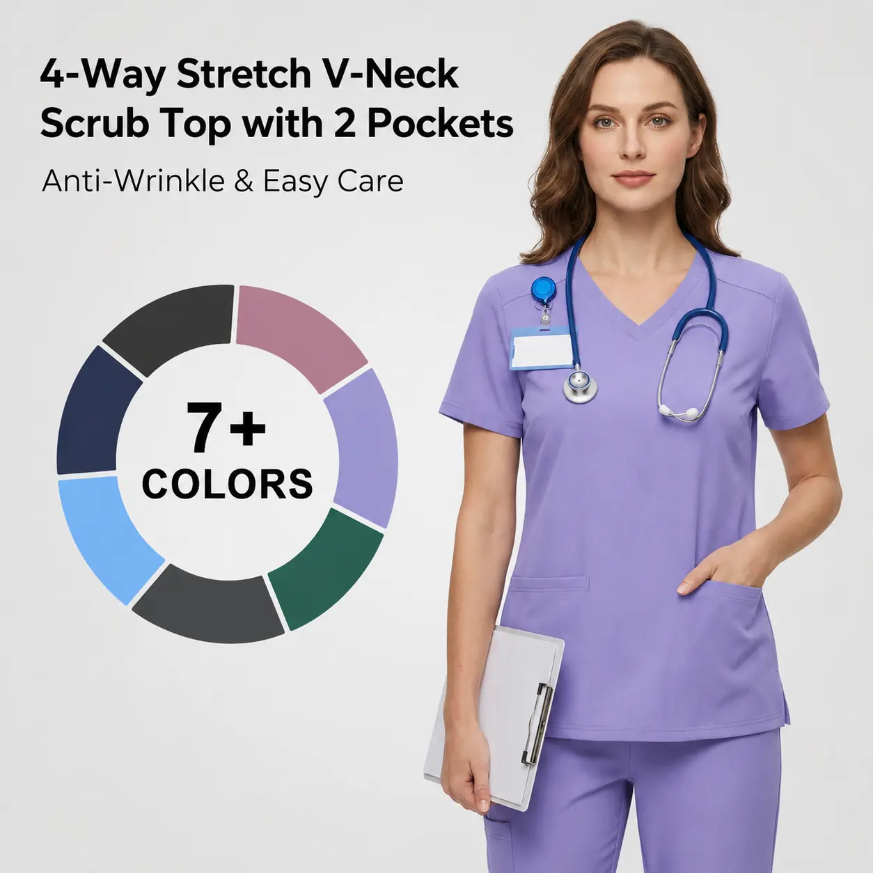 Kecols 4-Way Stretch Scrub Tops - V-Neck, Wrinkle & Breathable, with 2 Pockets for Healthcare Professionals Clothes Clothes Workwear Classic Career Wear Nurse Uniform Basic Womenswear
