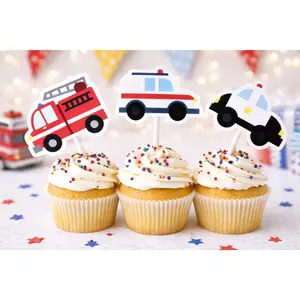 Emergency Vehicles Cupcake Toppers, Firetruck Cupcake Toppers, Ambulance Cupcake Toppers, Police Car Cupcake Toppers