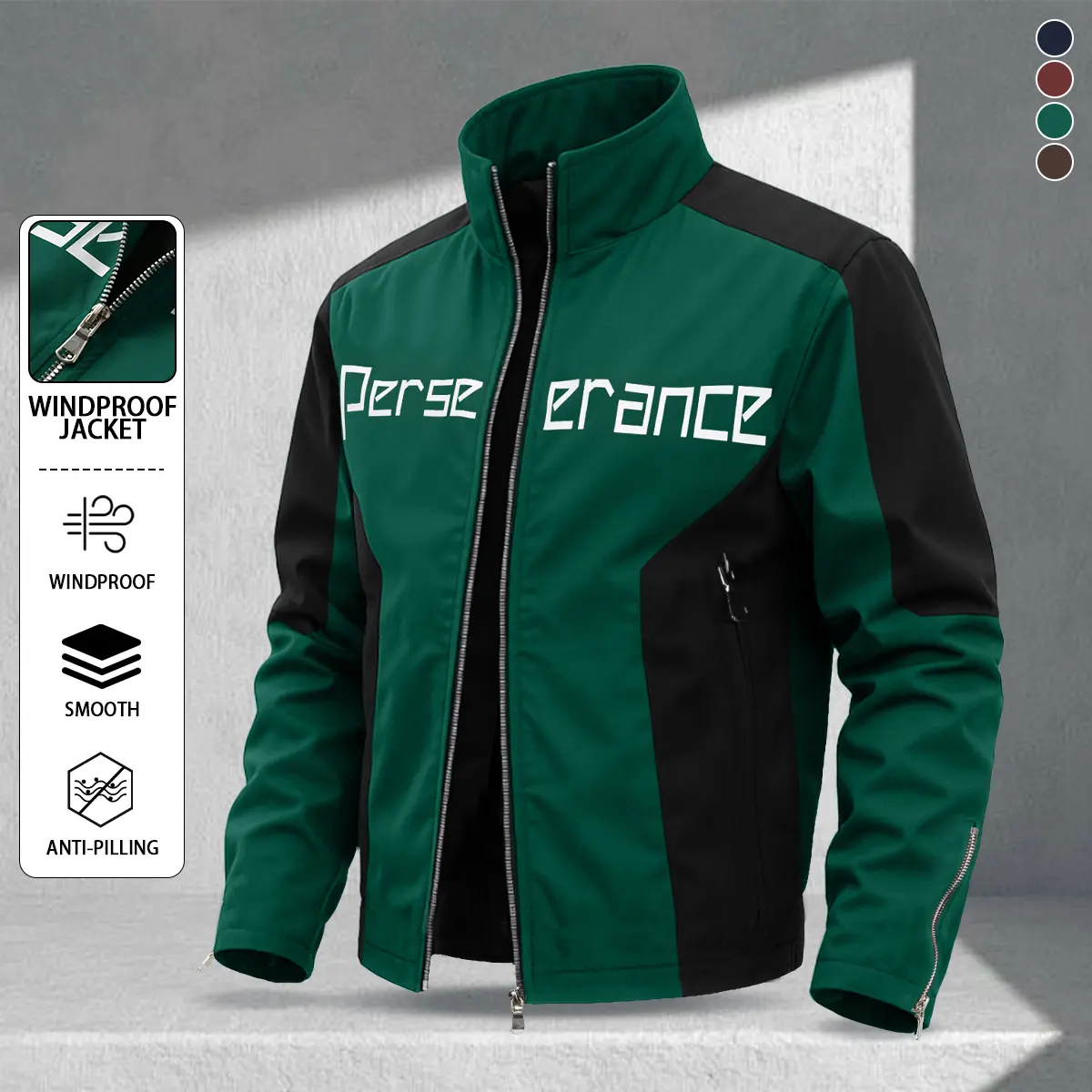 Men’s color-block windproof stand-collar lightweight jacket with letter print design, suitable for casual outings with friends and small gatherings at cafes, as well as morning runs, cycling, or urban exploration. A versatile sports-casual jacket ideal fo