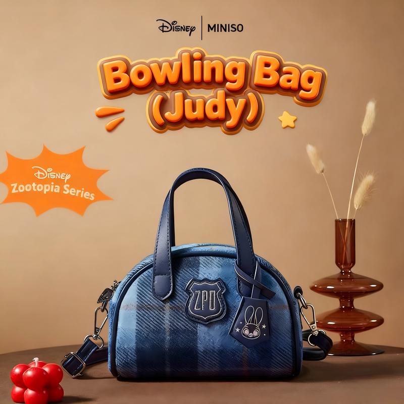 [New Year's gift] MINISO Disney Zootopia Bowling Bag Retro College Style Handbag and Crossbody Bag, New Year's gift and Black Friday