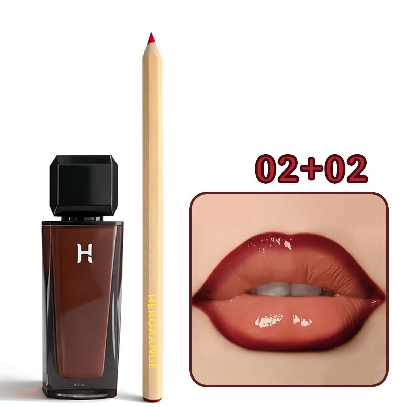 HERORANGE 2-Piece 2-in-1 Lip Stain & Oil Combo Set (#01+#02) - Hydrating Lipstick, Long-Lasting Glossy Lipgloss, Non-Sticky Plumping Lip Care, Universal Flattering Shades, Ideal for Parties, Gift Sets for Women, Cosmetic