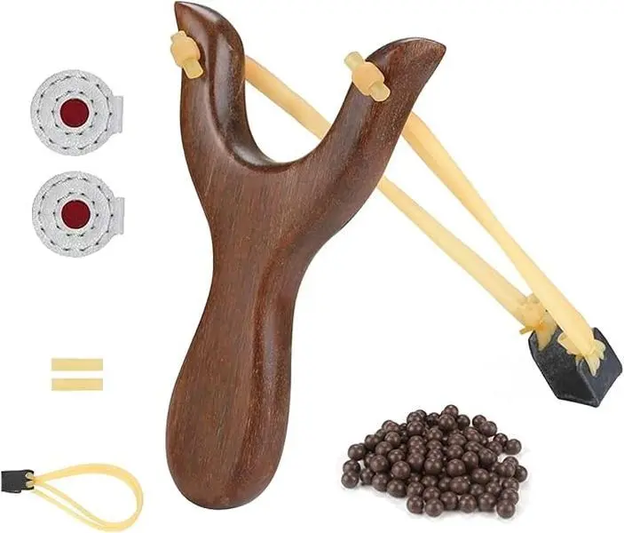 Classic Shape Wooden Slingshot Toy Set - Outdoor Shooting Game for Sports Enthusiasts, Recreation Accessory, Complete Kit Includes Balls (50), 2 Animal-Shaped Targets, Unisex Traditional Sports & Outdoor Gear