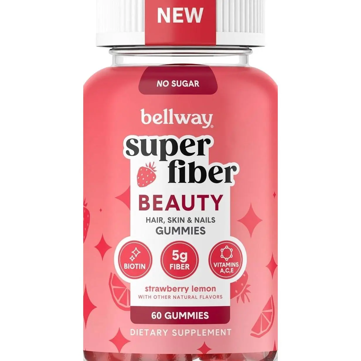 Bellway Super Fiber Gummies + Beauty – Sugar Free Fiber Supplement with Biotin & Vitamins A C E – Supports Digestive Health, Skin, Hair & Nails - 60 Count