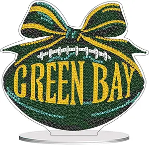 5D Diamond Painting Kit for Adults, Green Bay Football with Bow Tabletop Decor, DIY Sparkling Acrylic Craft for Sports Fans & Trendy Home Decor