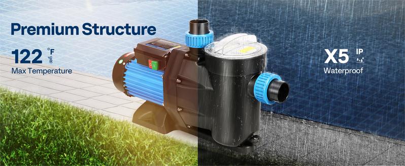 VIVOHOME 2.0HP 6500 GPH 115V Pool Pump, Self-Priming Energy Saving, 1.25" & 1.5" & 2" Inlet w/Strainer Basket for In/Above Ground Pools