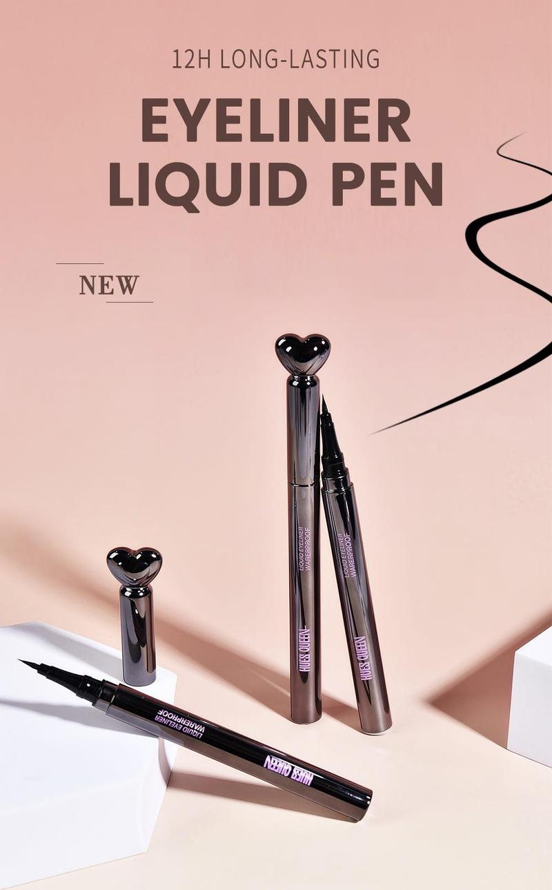 CKNGN Black Liquid Eyeliner with Spiral Fine Tip, Smooth Waterproof Smudge-Proof Quick Dry Makeup Eyeliner, Long-Lasting High Pigment, Heart Cap Design, Gift for Women, Valentine’s Day & Christmas marker makeup eyeliner eyeliner stamp Natural Individual L